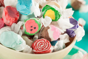 Assorted Sweet Saltwater Taffy on a Background